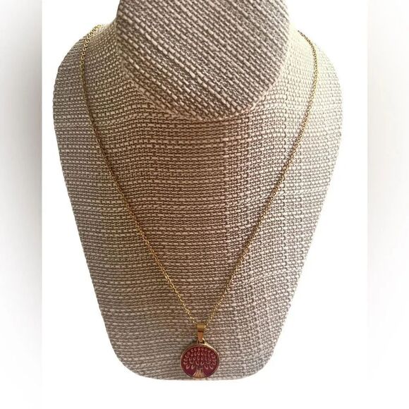 Jewelry - Gold Tone Stainless Steel Tree of Life Red Pendant 20 inch necklace